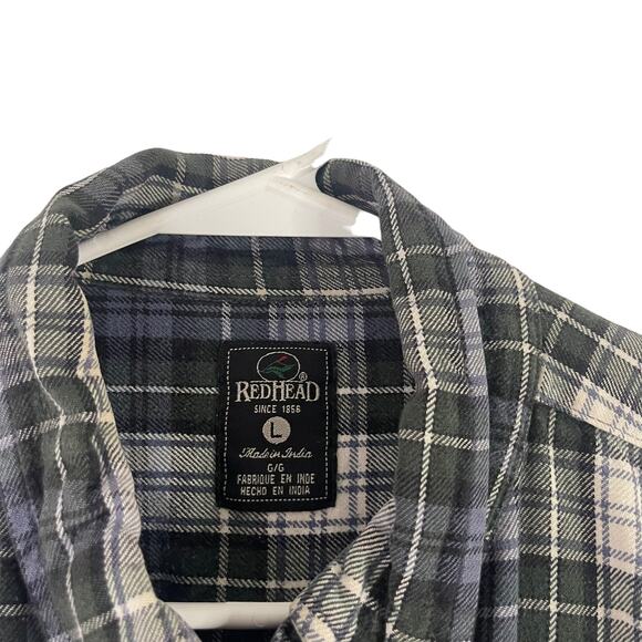 Redhead Men's Size Large Plaid Green Blue Flannel Button Up - Picture 5 of 9